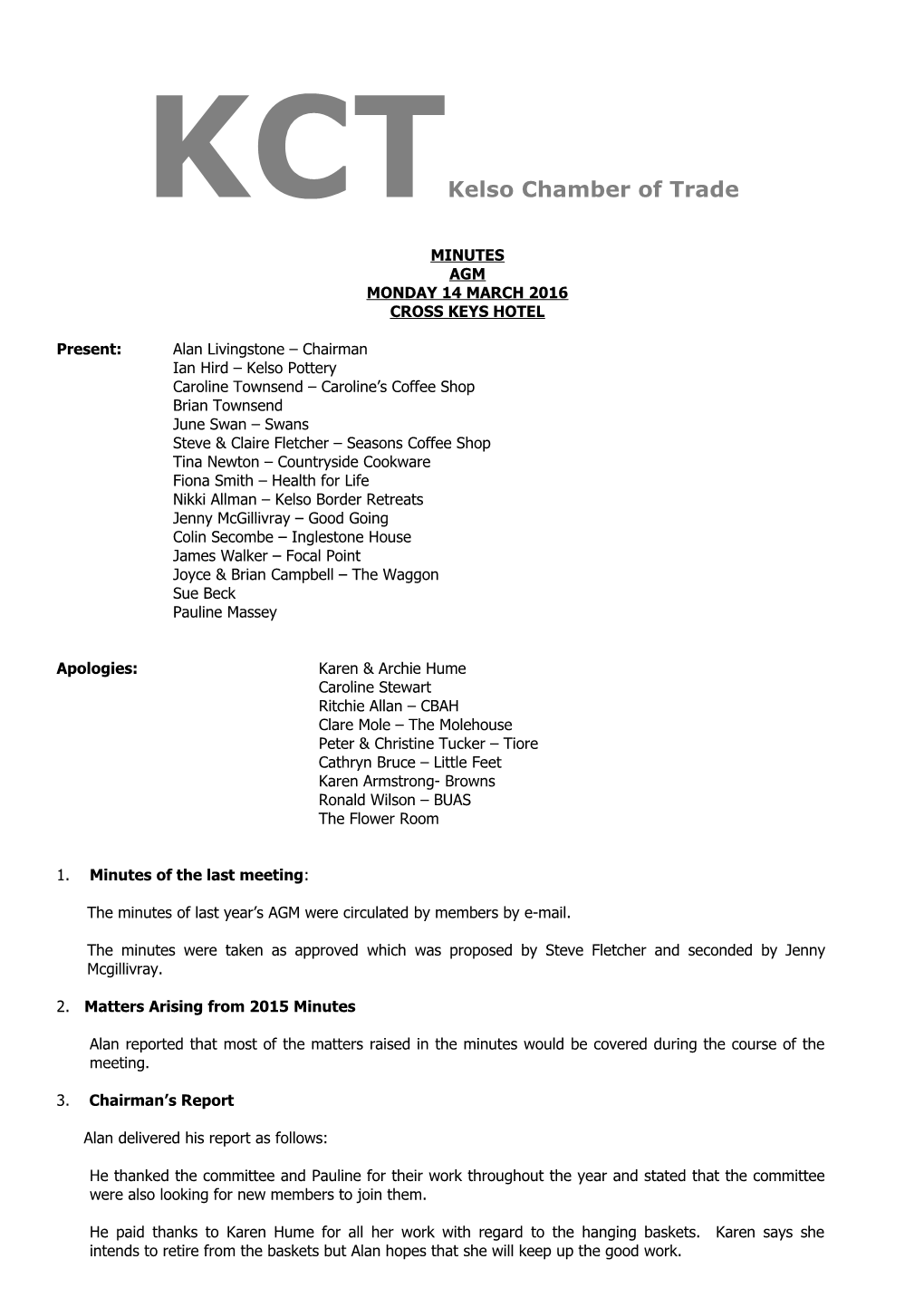 Minutes of the Kelso Chamber of Trade Committee Meeting Held on Tuesday, 10 February 2004