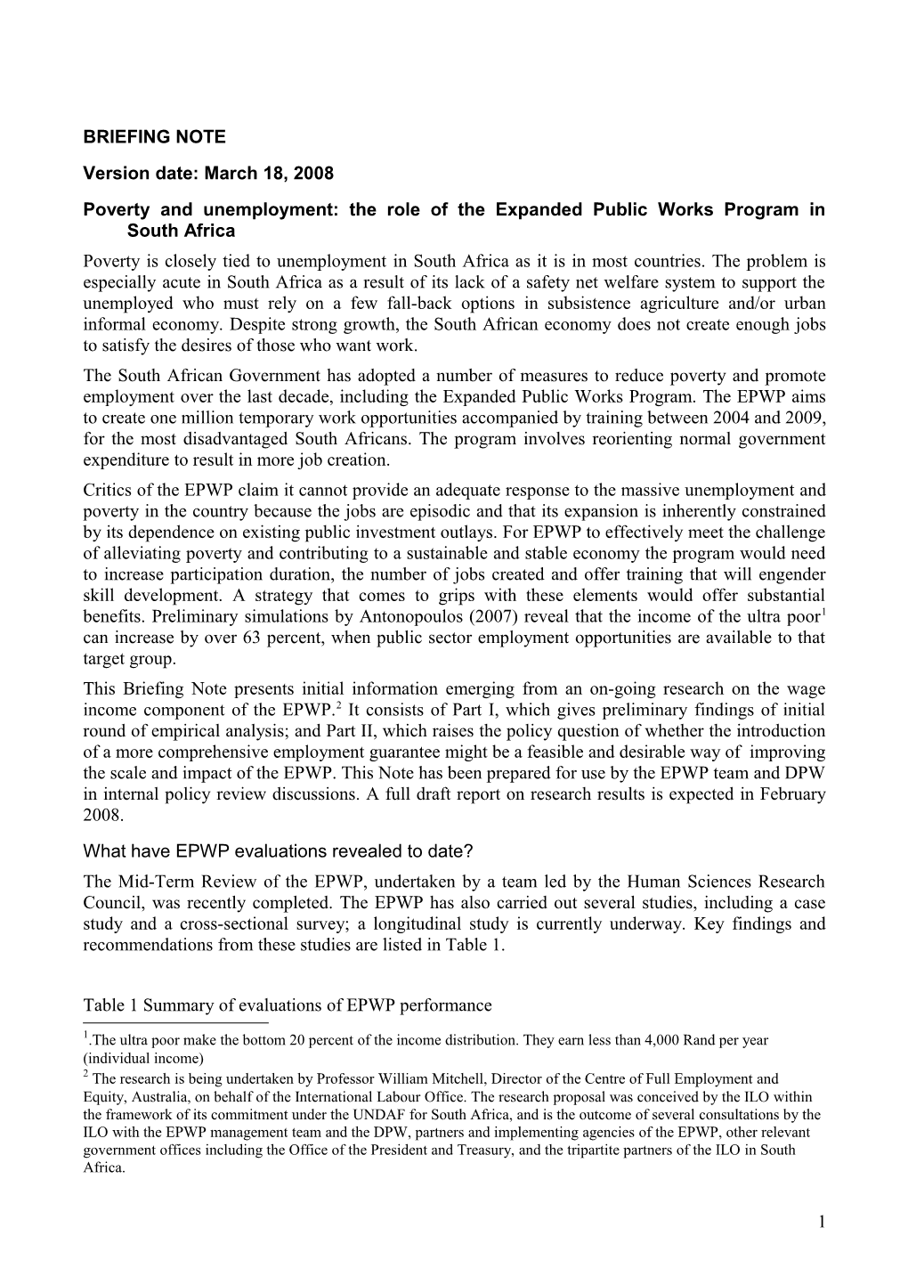 Poverty and Unemployment: the Role of the Expanded Public Works Program in South Africa