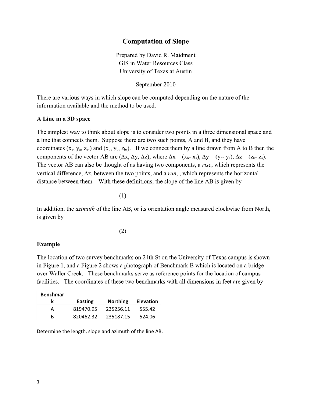 Computation of Slope