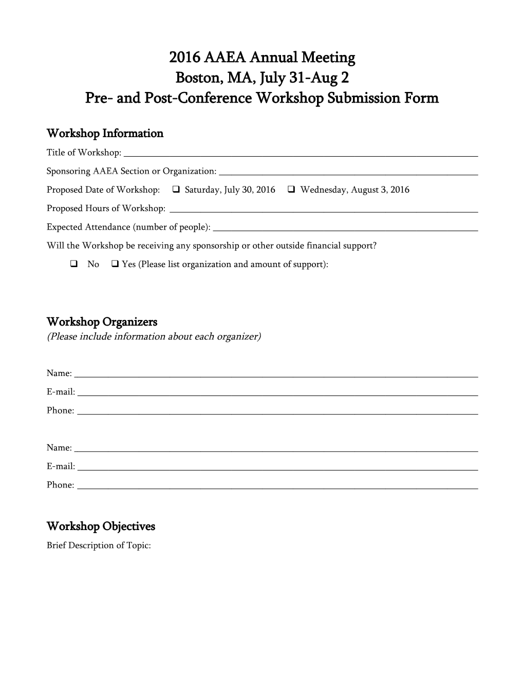 Pre- and Post-Conference Workshop Submission Form