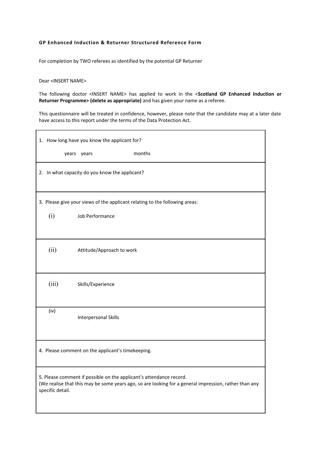 GP Enhanced Induction & Returner Structured Reference Form