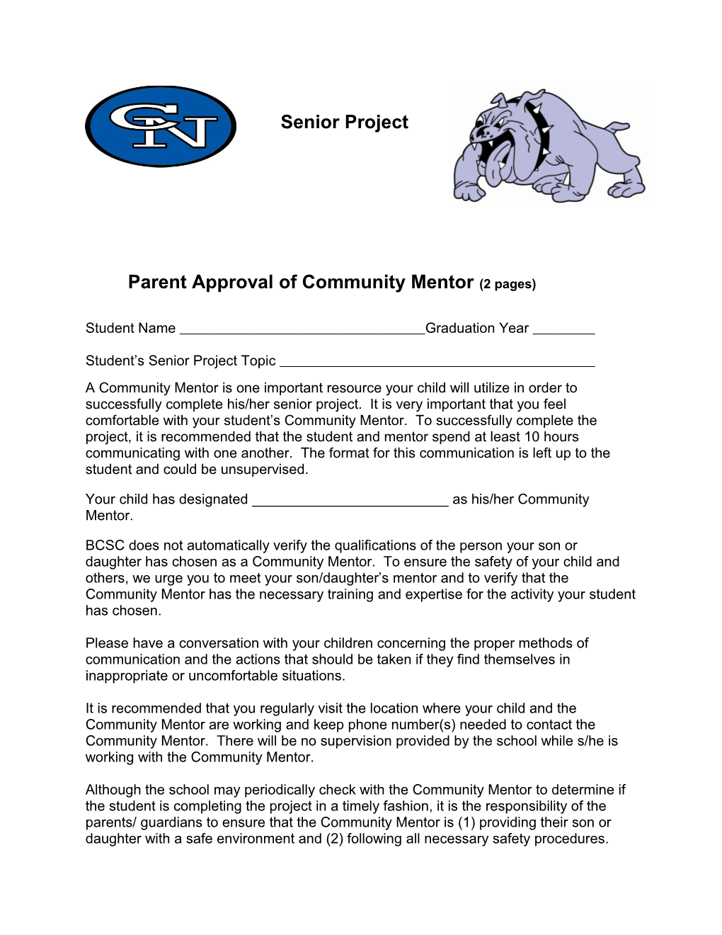 Parent Approval of Community Mentor (2 Pages)