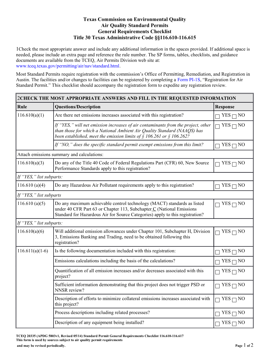 TCEQ Air Quality Standard Permitsgeneral Requirements Checklisttitle 30 Texas Administrative