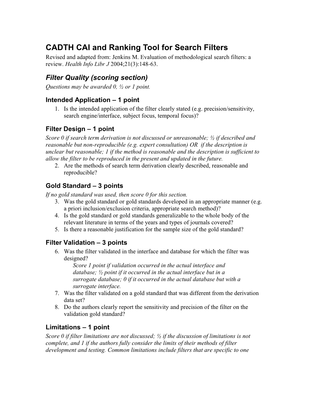 Jenkins Filter Critical Appraisal Tool