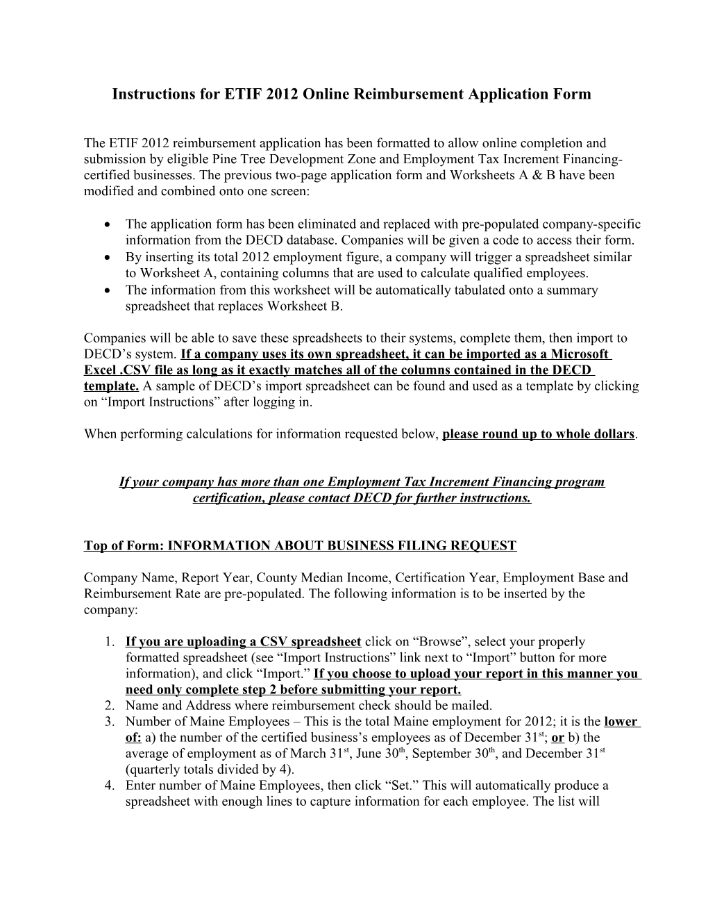 Instructions for ETIF 2012 Online Reimbursement Application Form