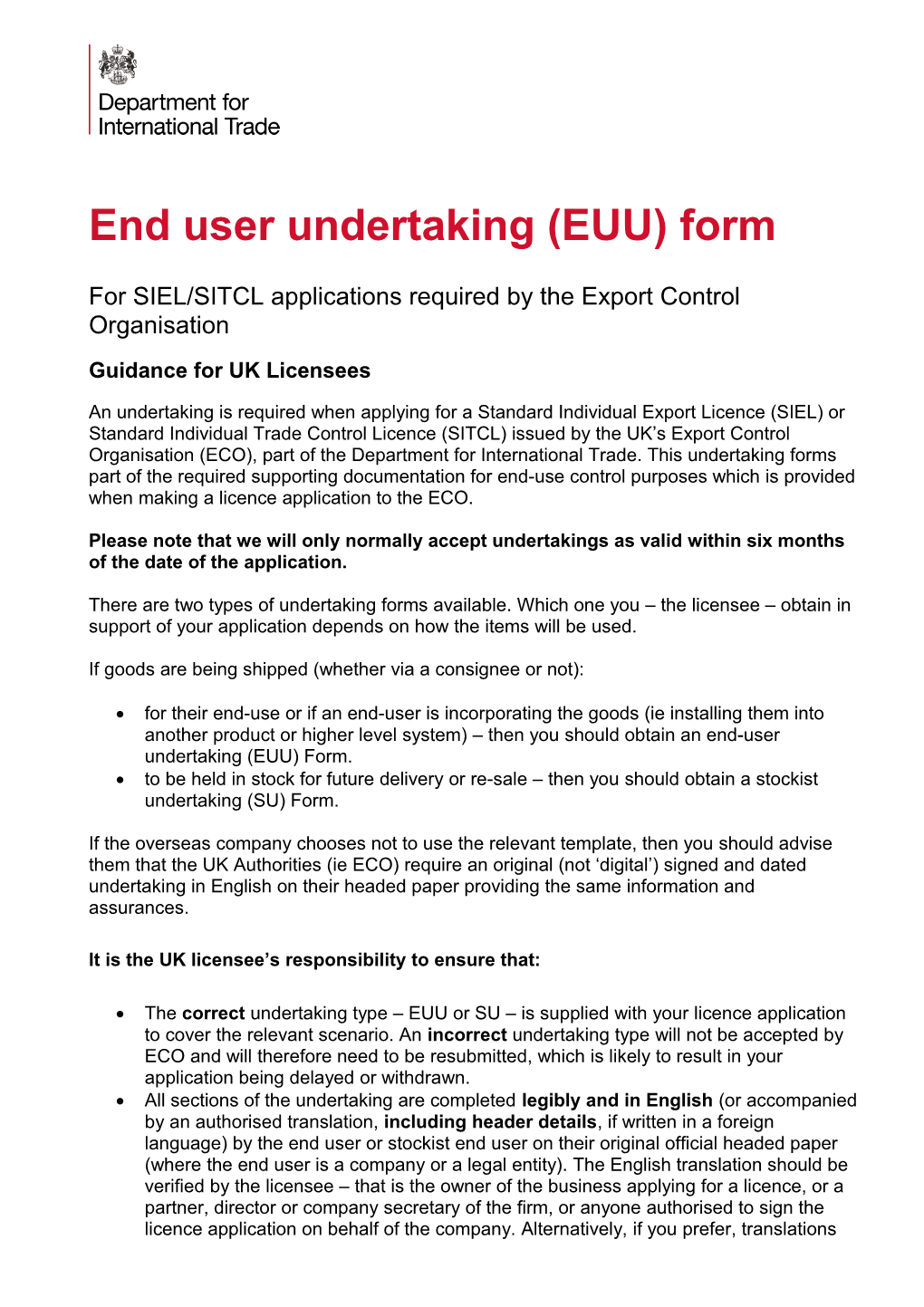 End User Undertaking (EUU) Form