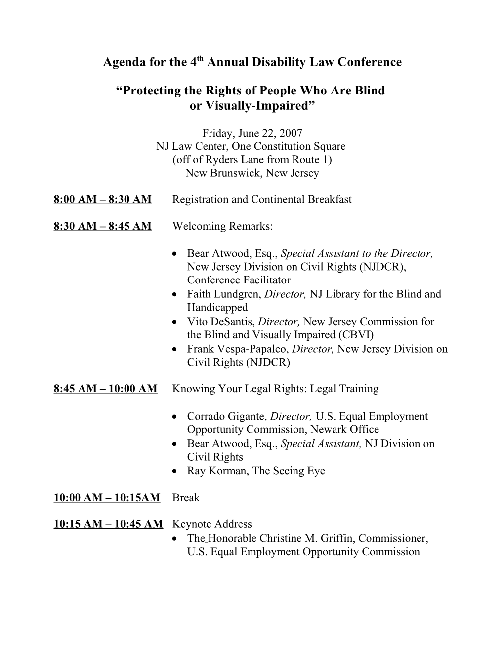 PROPOSED Disability Law Conference Agenda