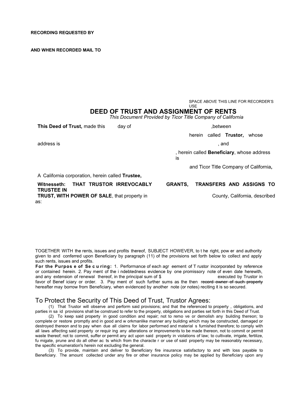 Deed of Trust and Assignment of Rents