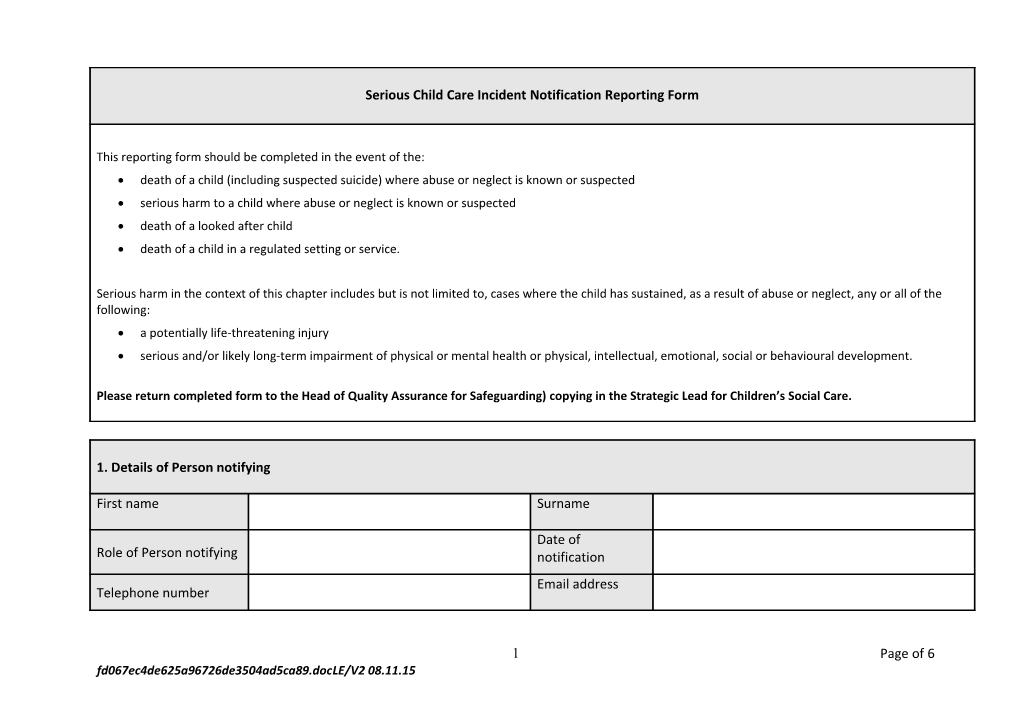 Referral for Serious Case Review Group