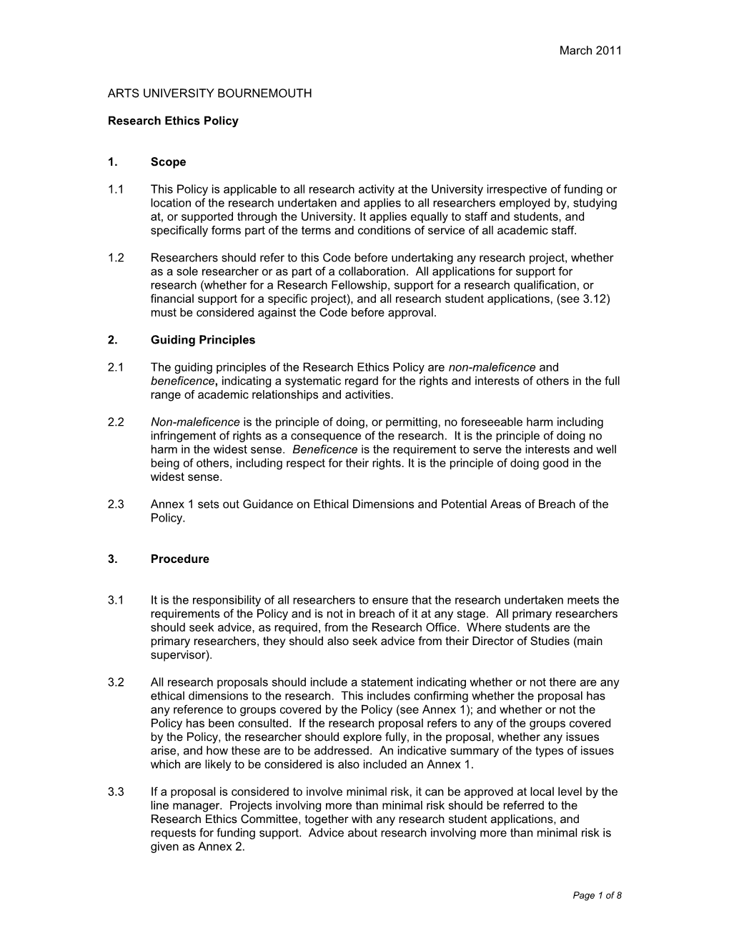 Research Ethics Policy 2011