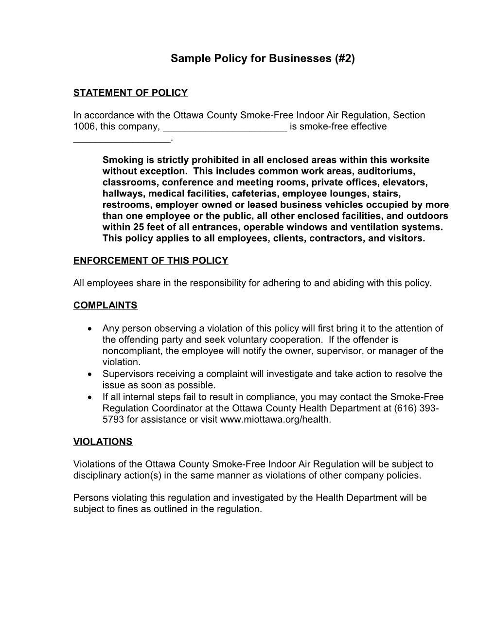 Saginaw County Sample Policy s1