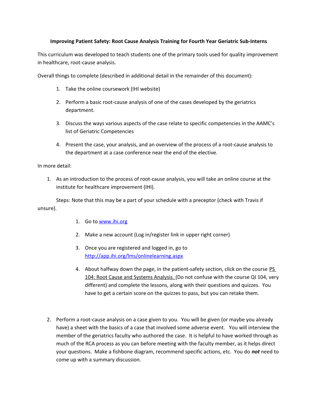 Improving Patient Safety: Root Cause Analysis Training for Fourth Year Geriatric Sub-Interns