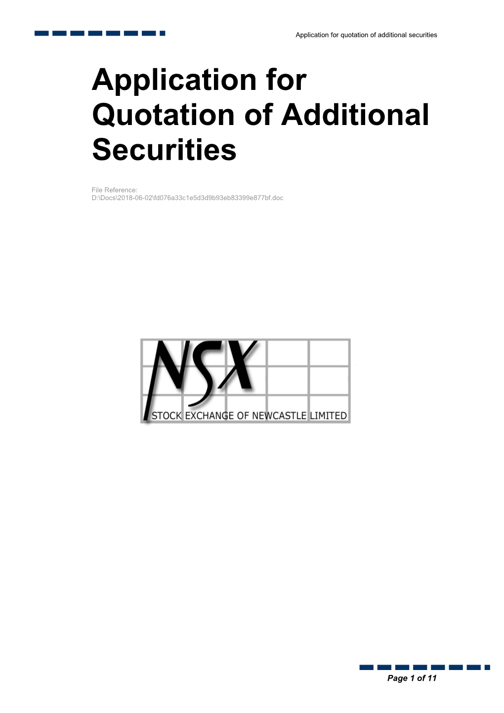 NSX Quotation of Additional Securities