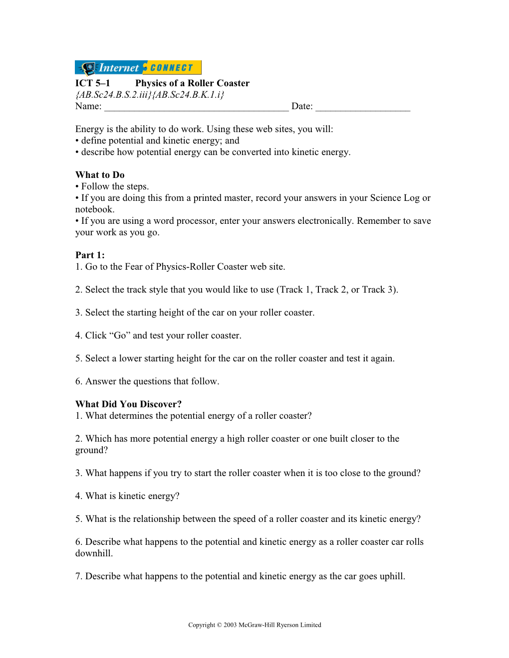 ICT 5 1 Physics of a Roller Coaster