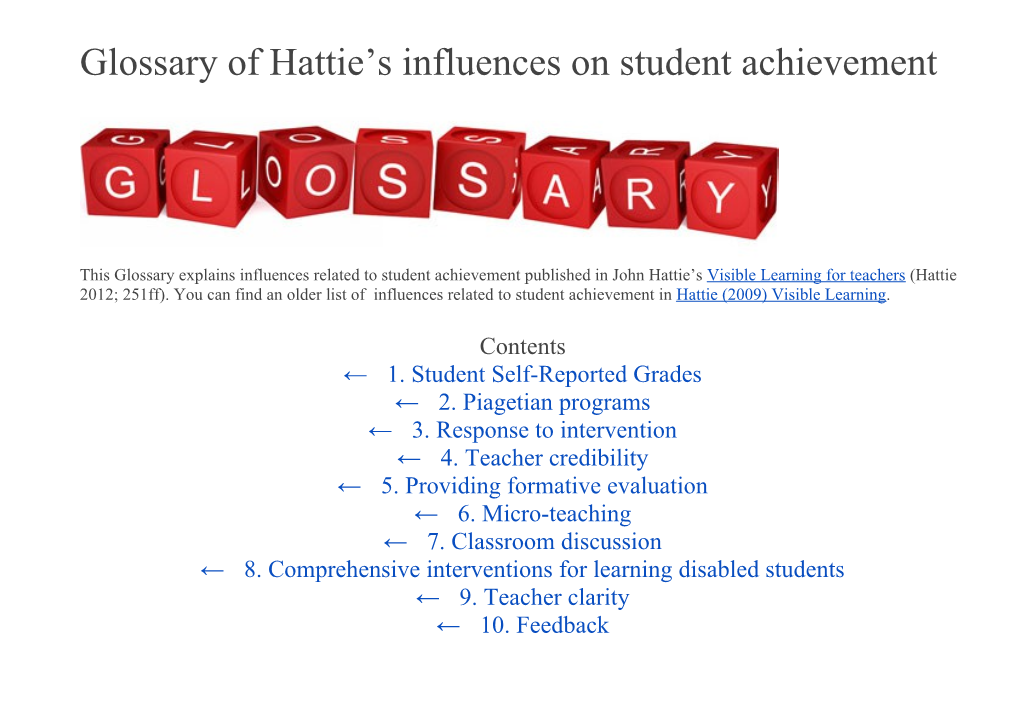 Glossary of Hattie S Influences on Student Achievement