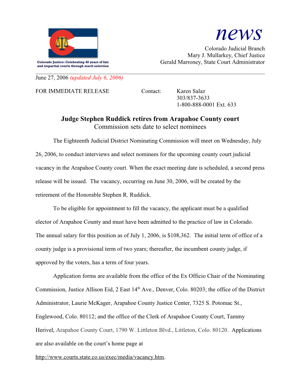 Judge Stephen Ruddick Retires from Arapahoe County Court