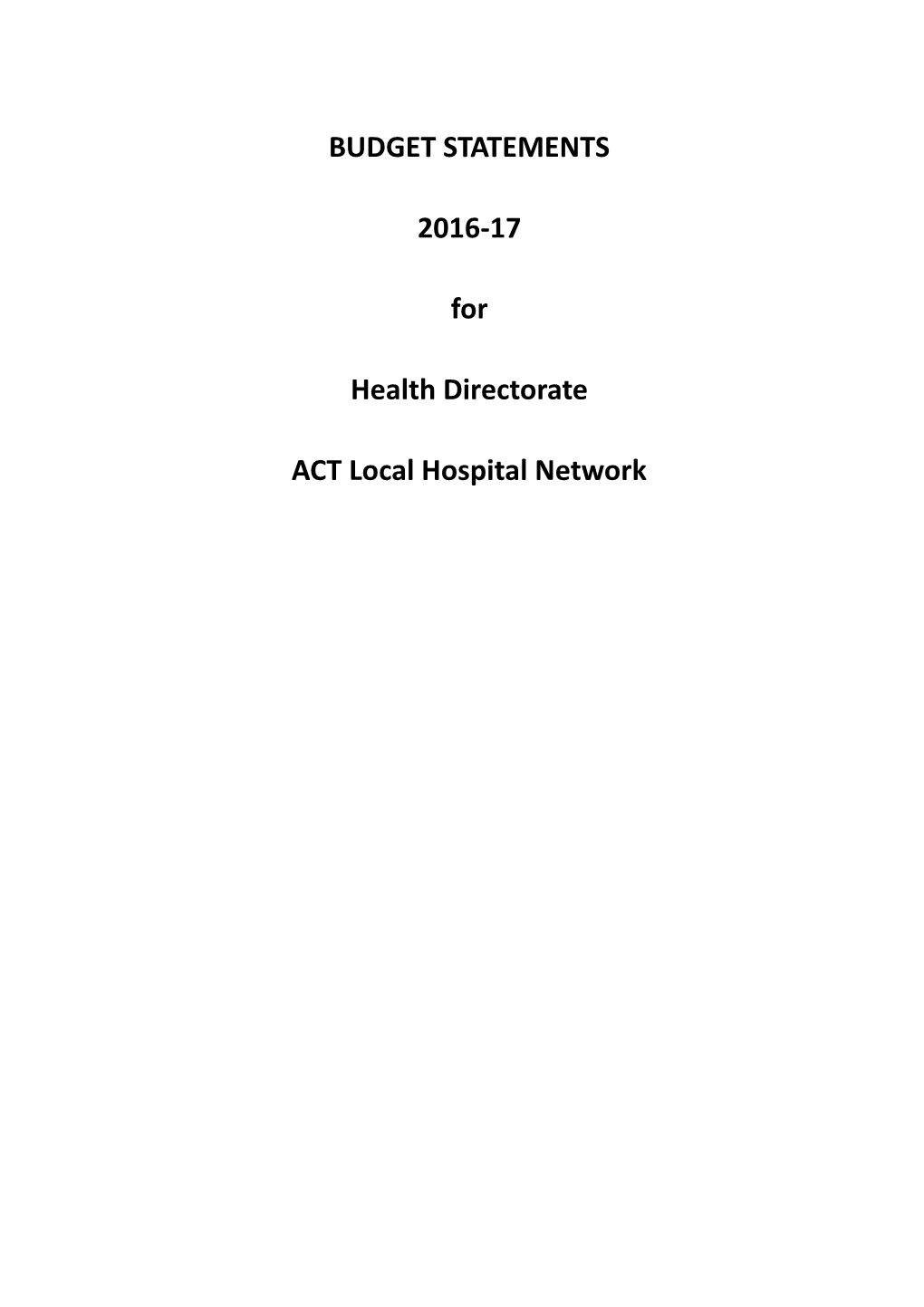 2016-17 Health Directorate Budget Statement