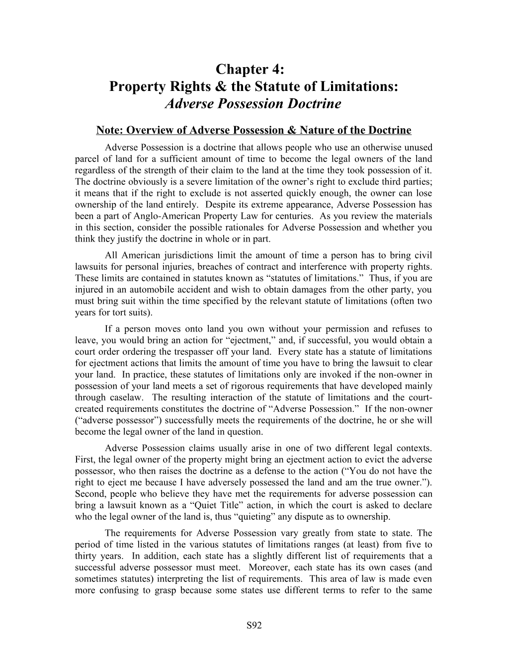 Property Rights & the Statute of Limitations