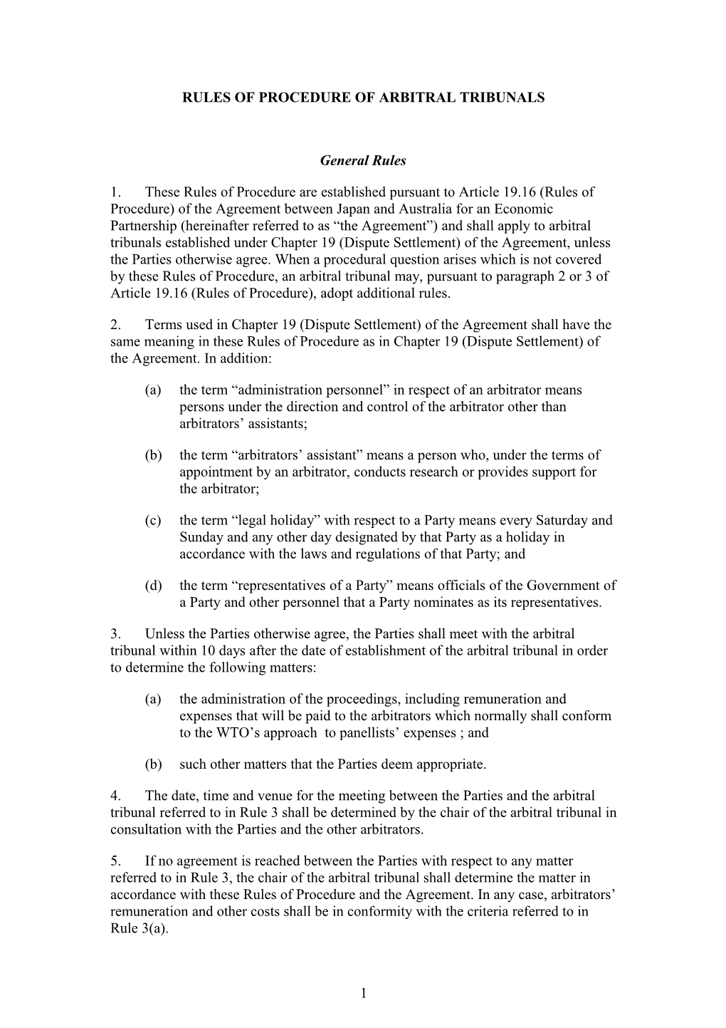 Rules of Procedure of Arbitral Tribunals