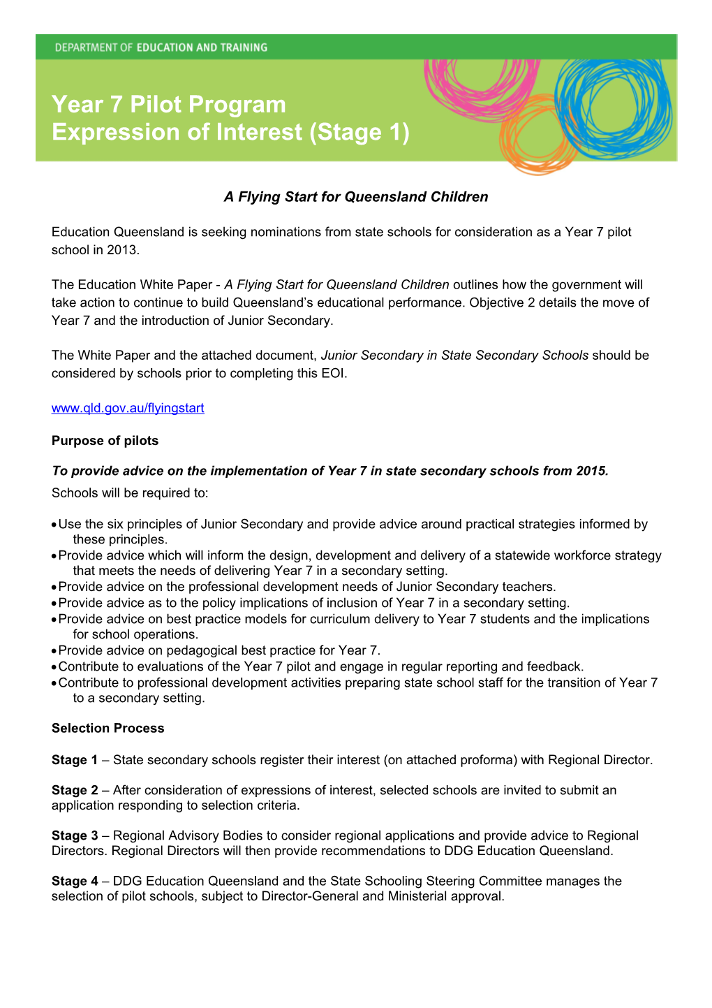 Flying Start Year 7 Expression of Interest Form
