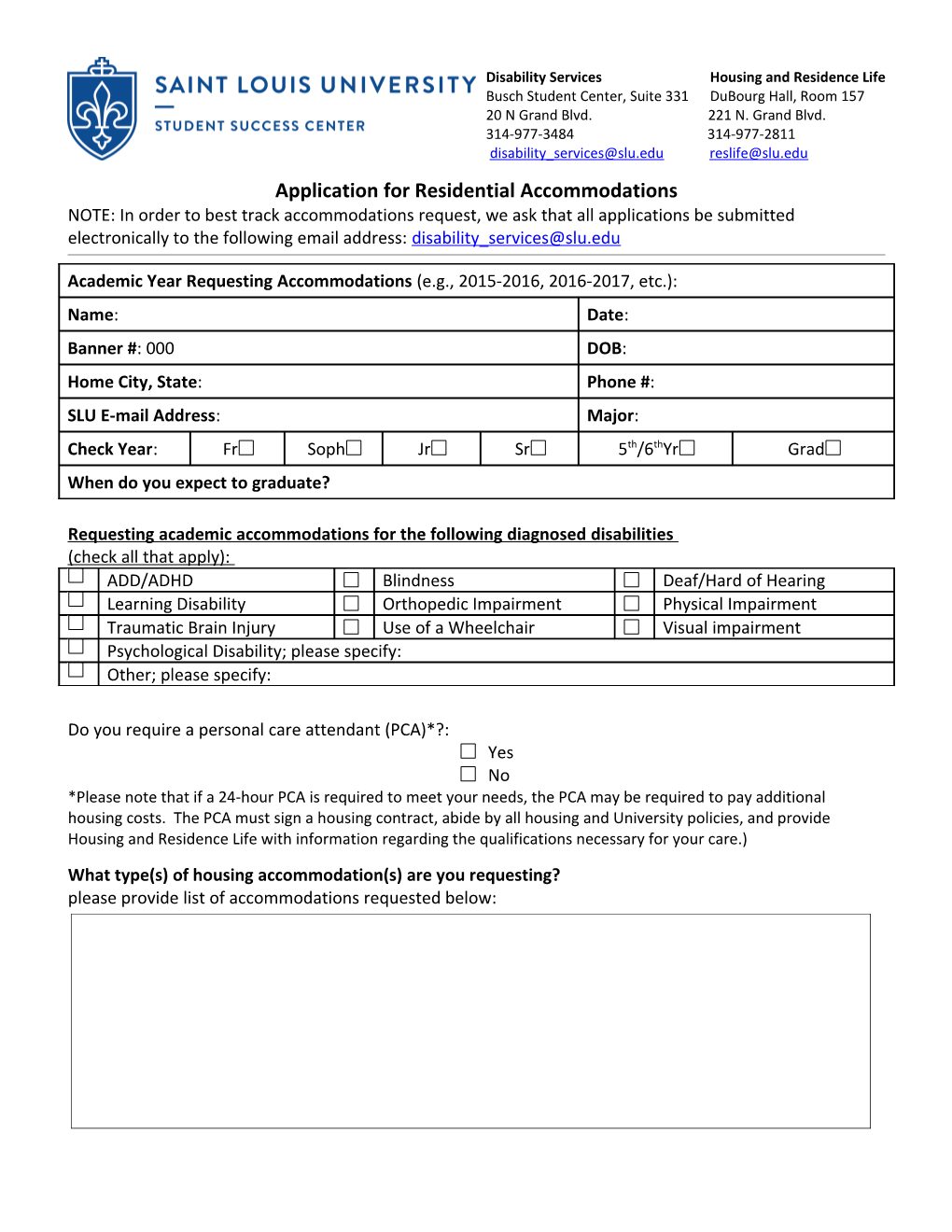 Application for Residential Accommodations