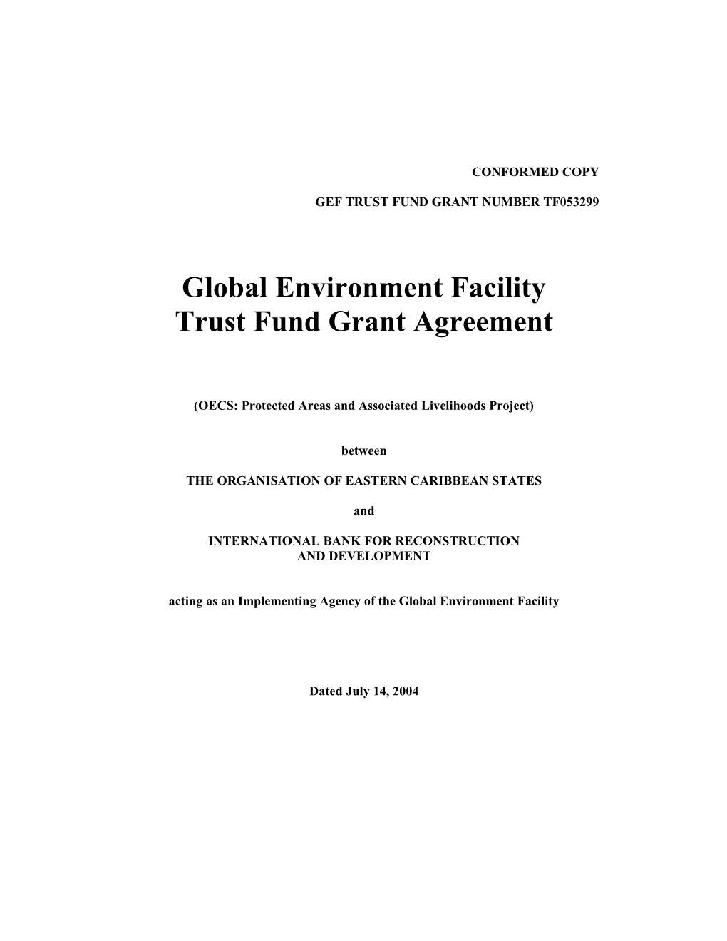 Gef Trust Fund Grant Number Tf053299