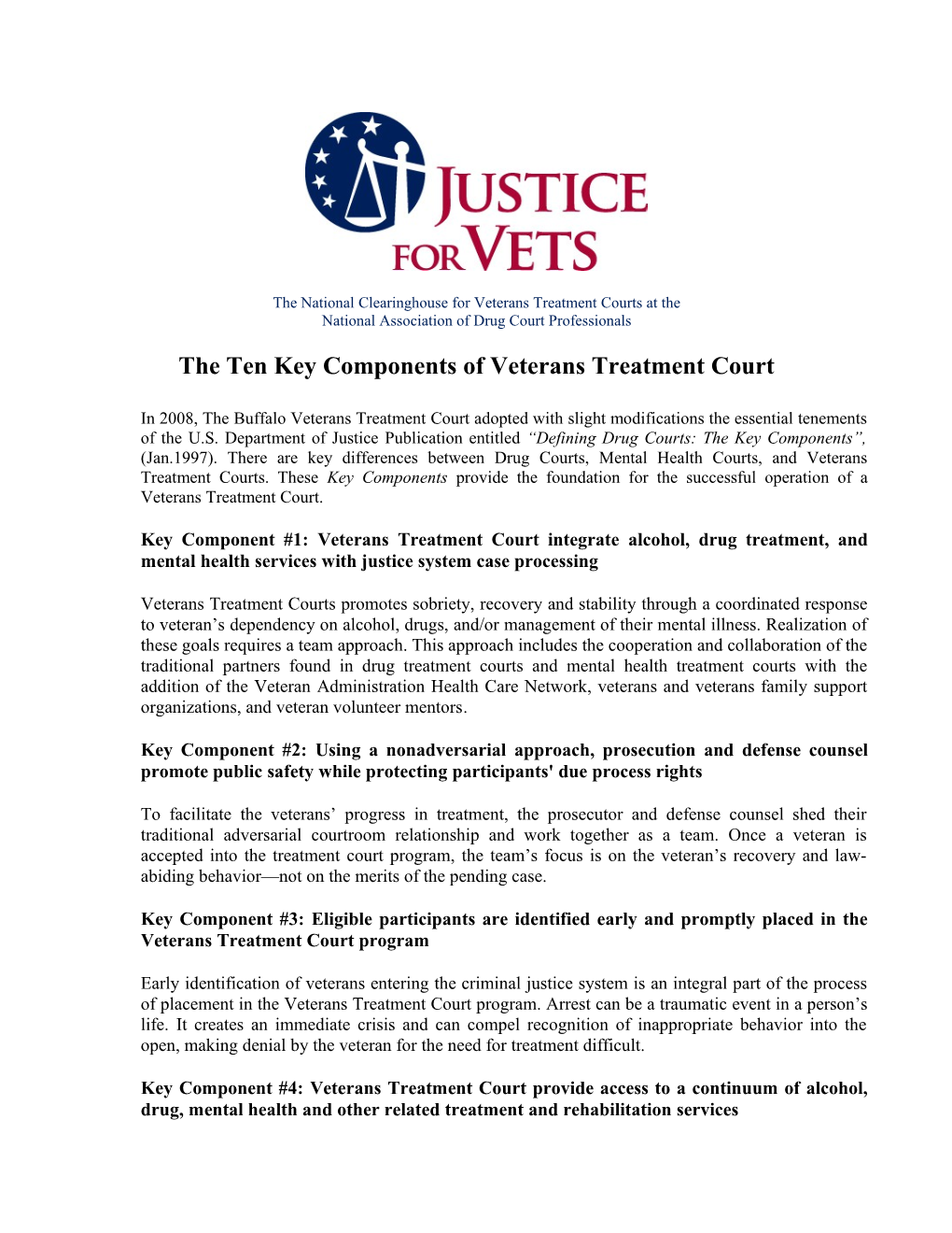 Buffalo Veterans Treatment Court Ten Key Components