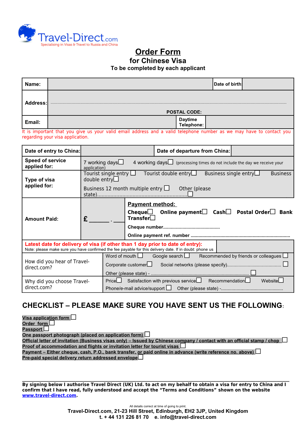 Visatochina Authorisation Form