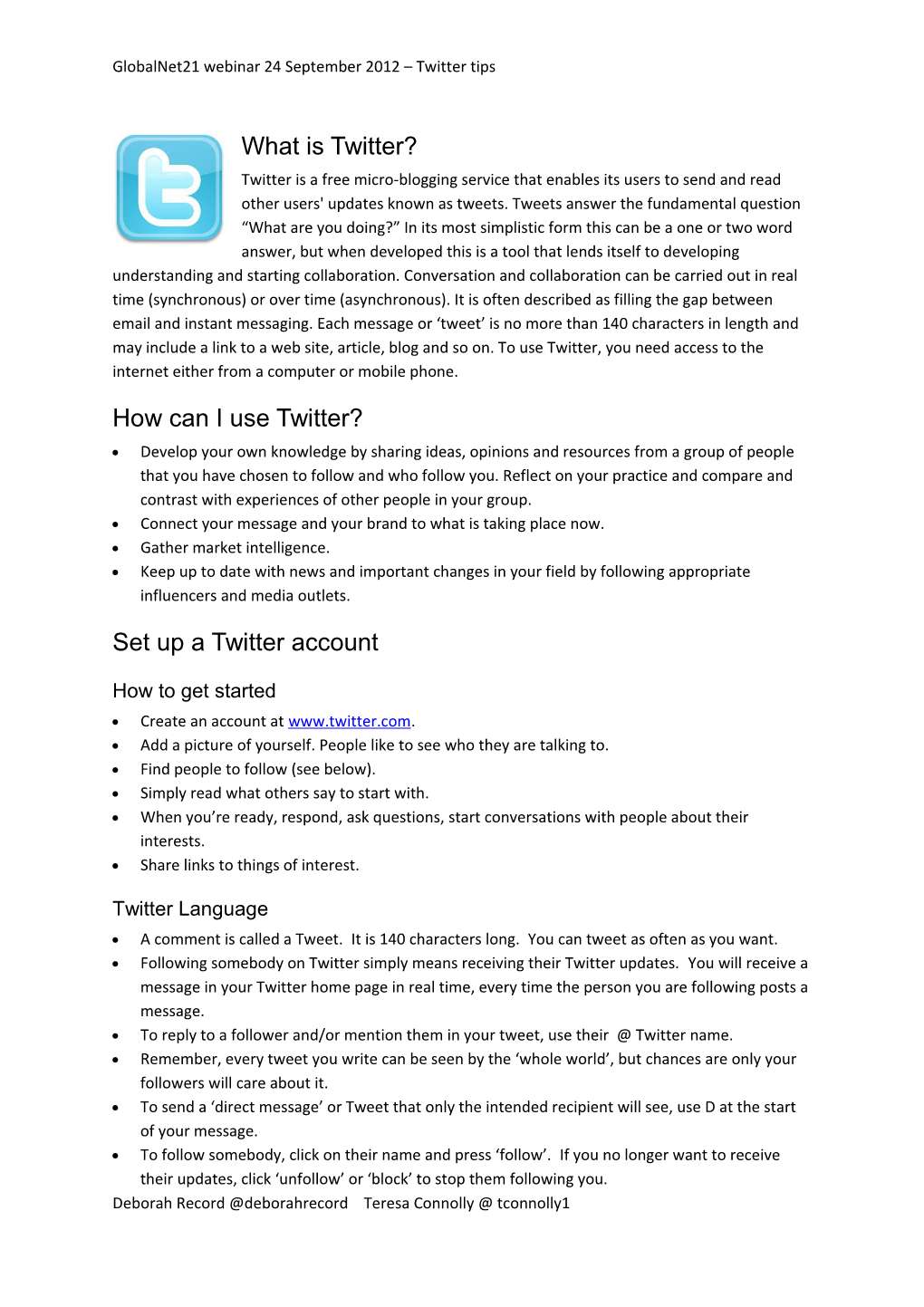 Globalnet21 Webinar 24 September 2012 Twitter Tips