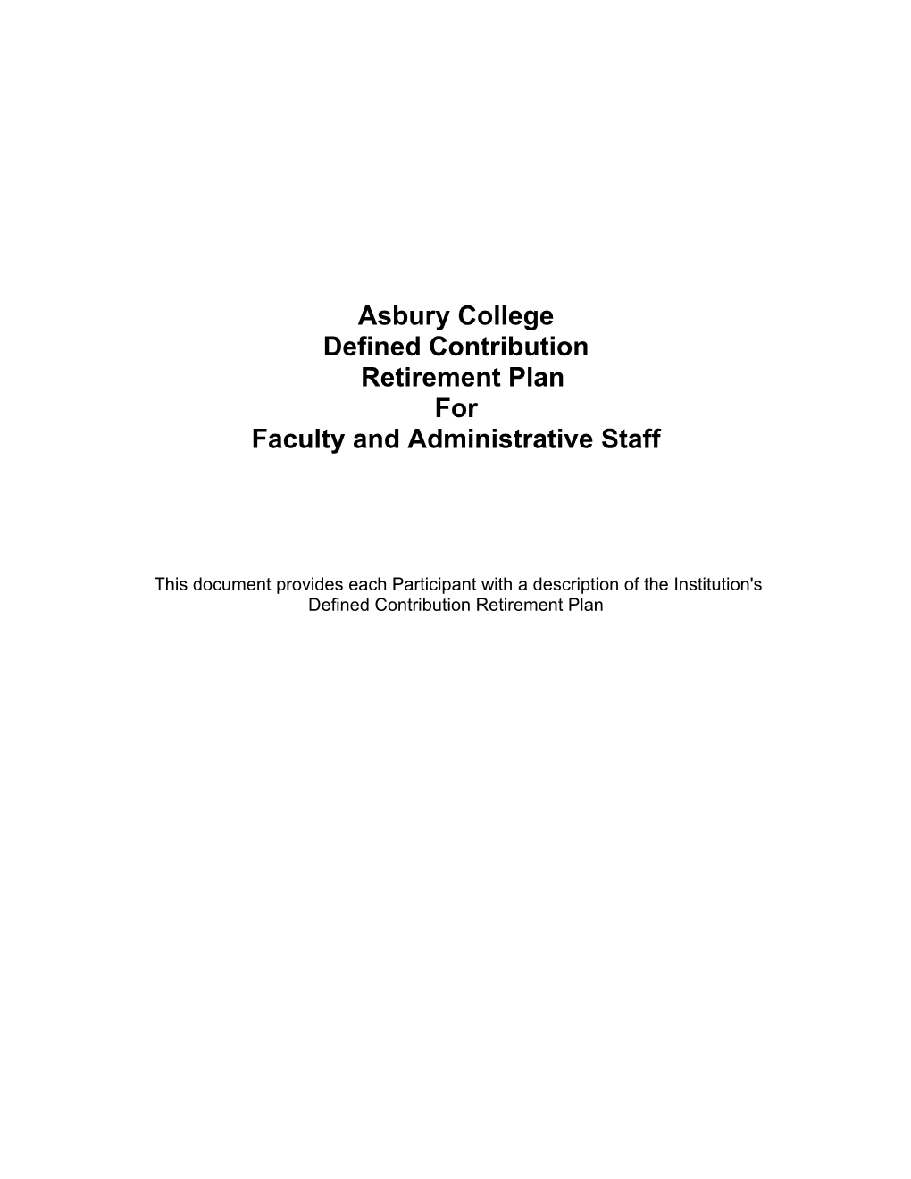 Asbury College Defined Contribution