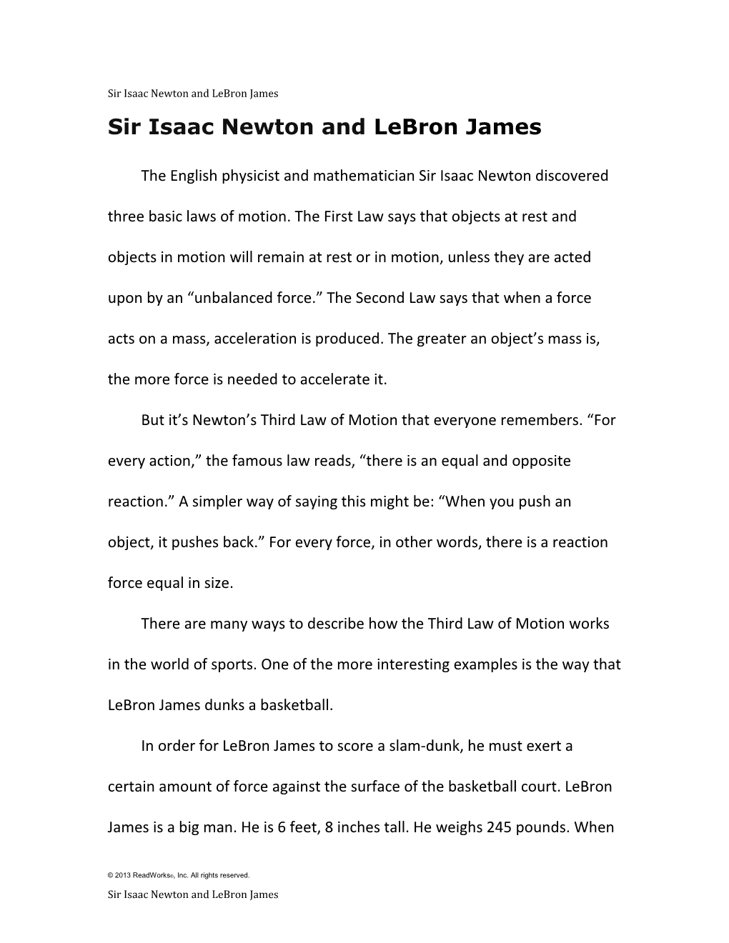 Sir Isaac Newton and Lebron James