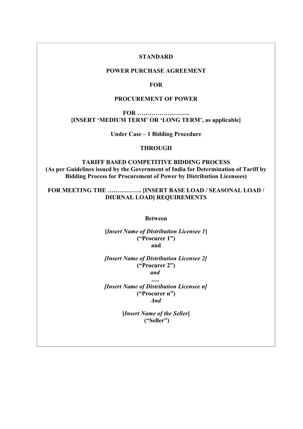 Power Purchase Agreement - Case 1