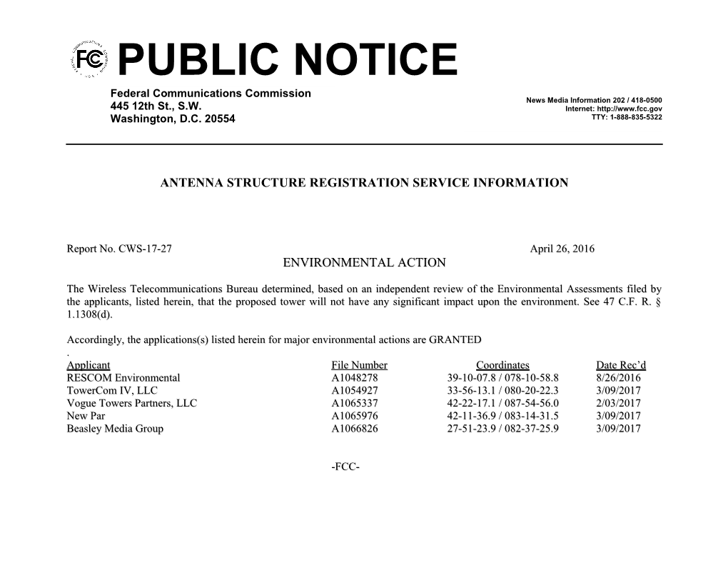 Antenna Structure Registration Service Information