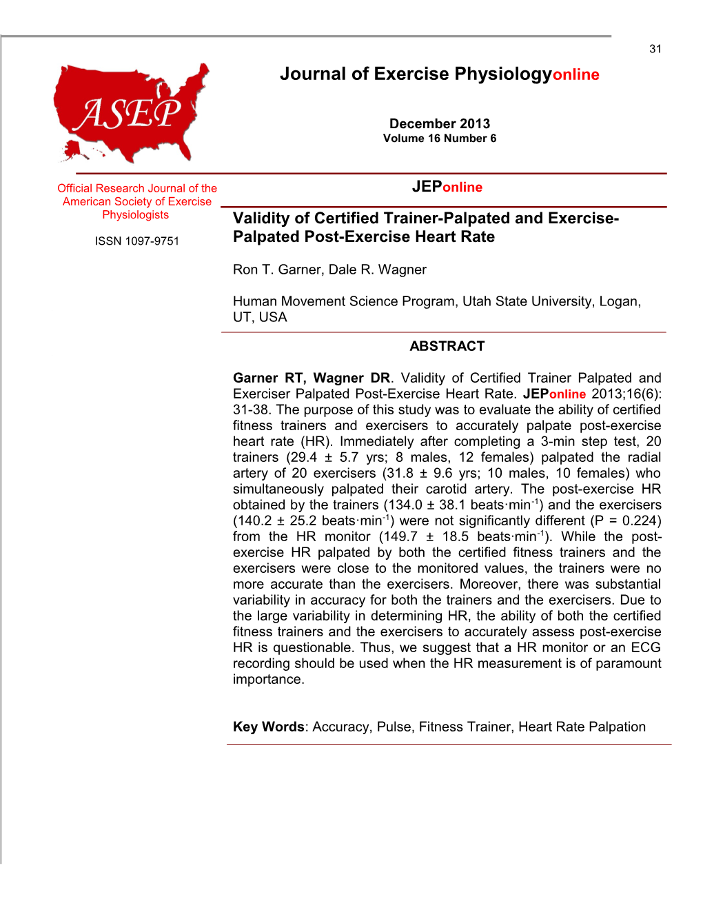Validity of Certified Trainer-Palpated and Exercise-Palpated Post-Exercise Heart Rate