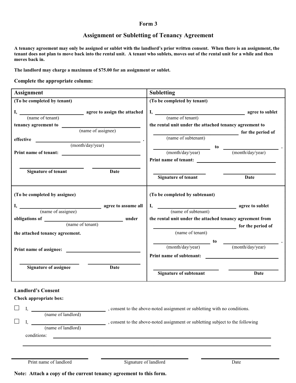 Assignment of Tenancy Agreement