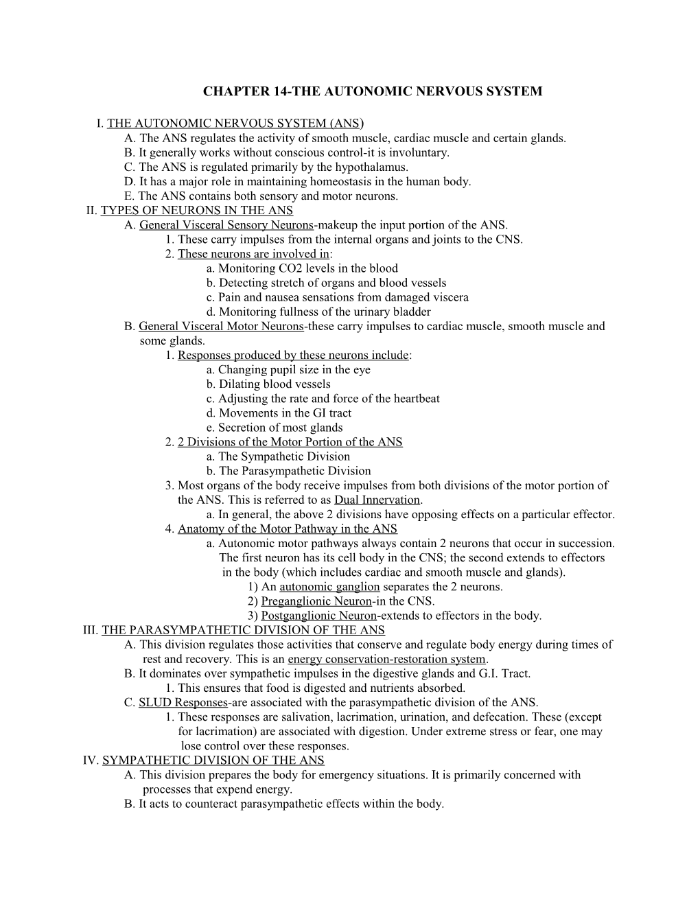 Chapter 14-The Autonomic Nervous System