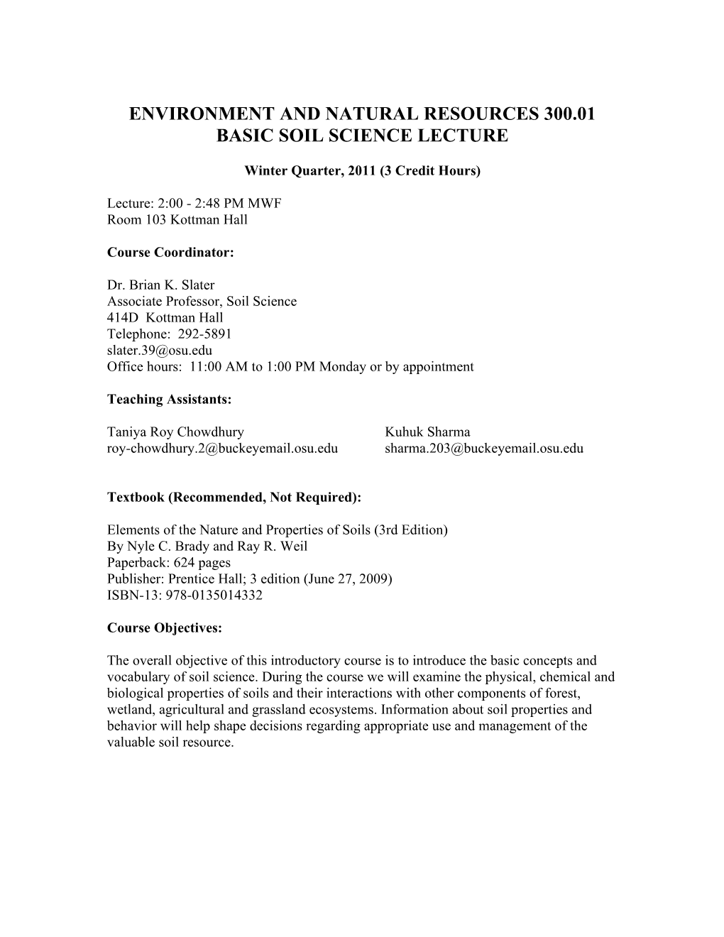 Environment and Natural Resources 300.01