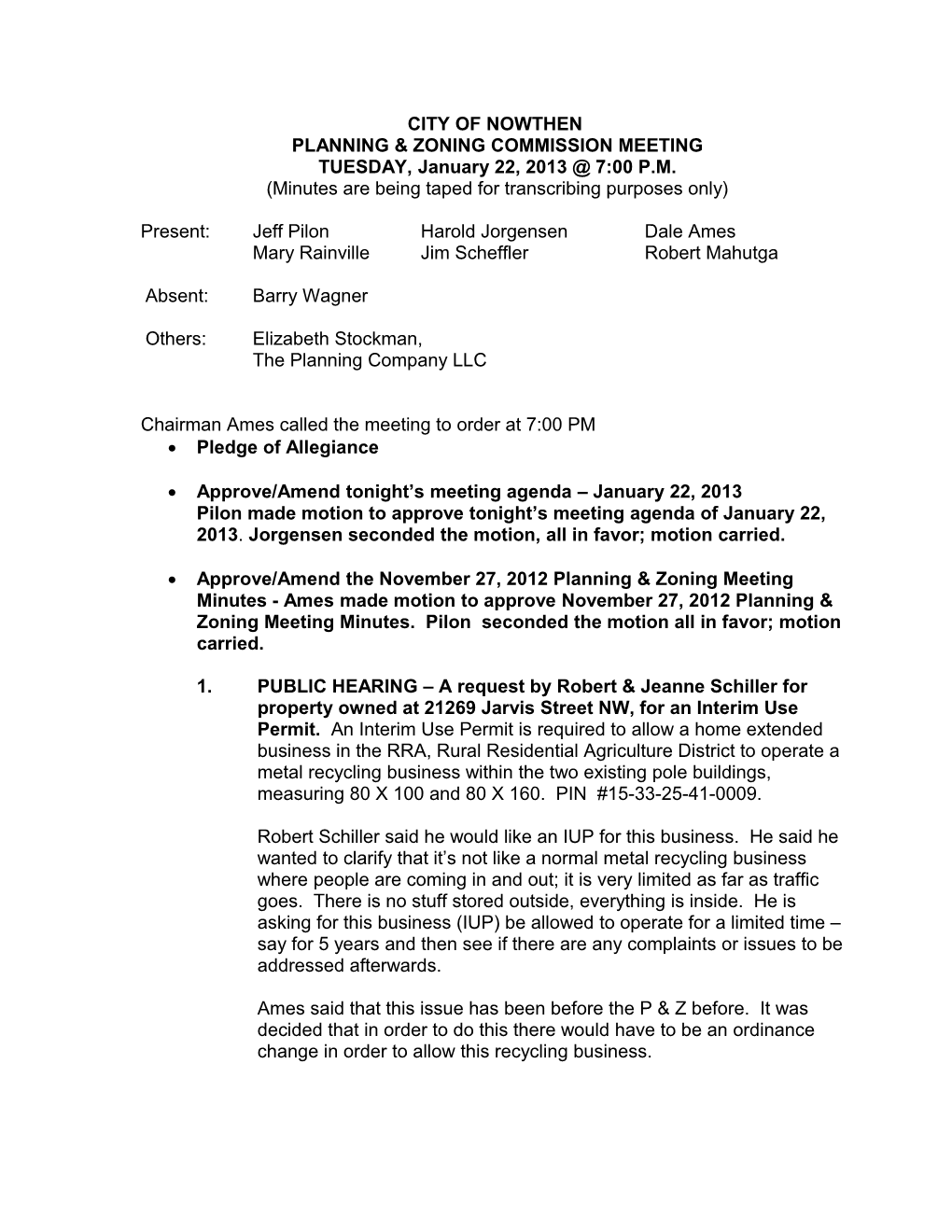 Planning & Zoning Commission Meeting