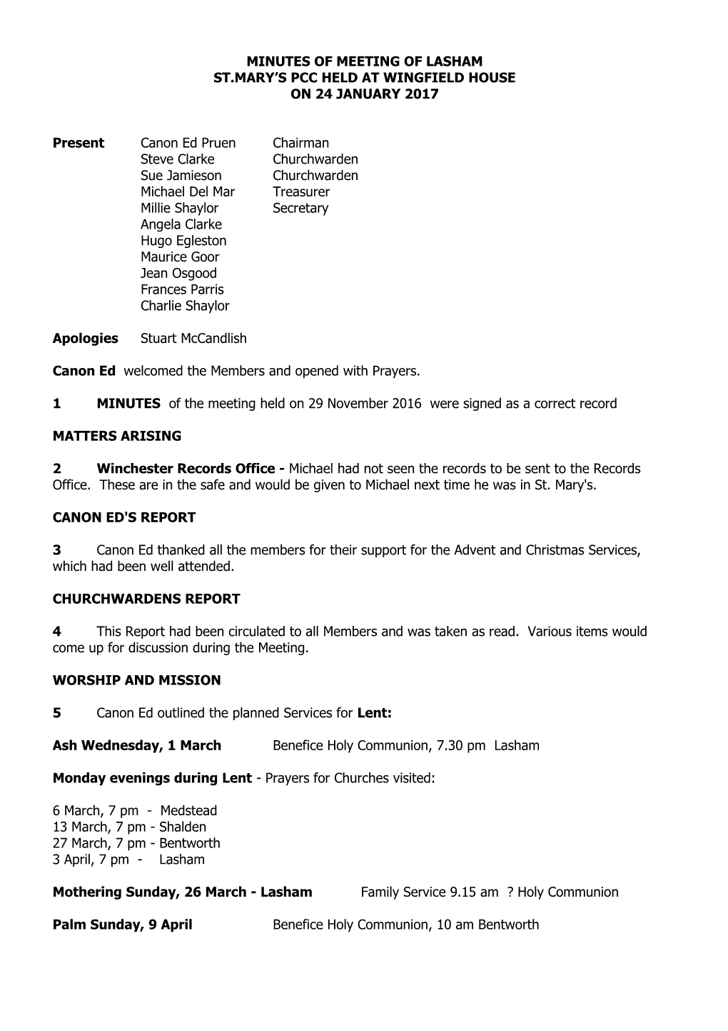 Minutes of Meeting of Lasham