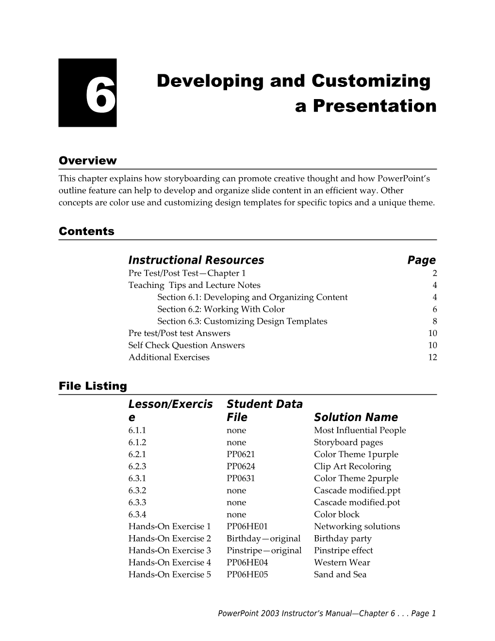 Pre Test/ Post Test Chapter 6