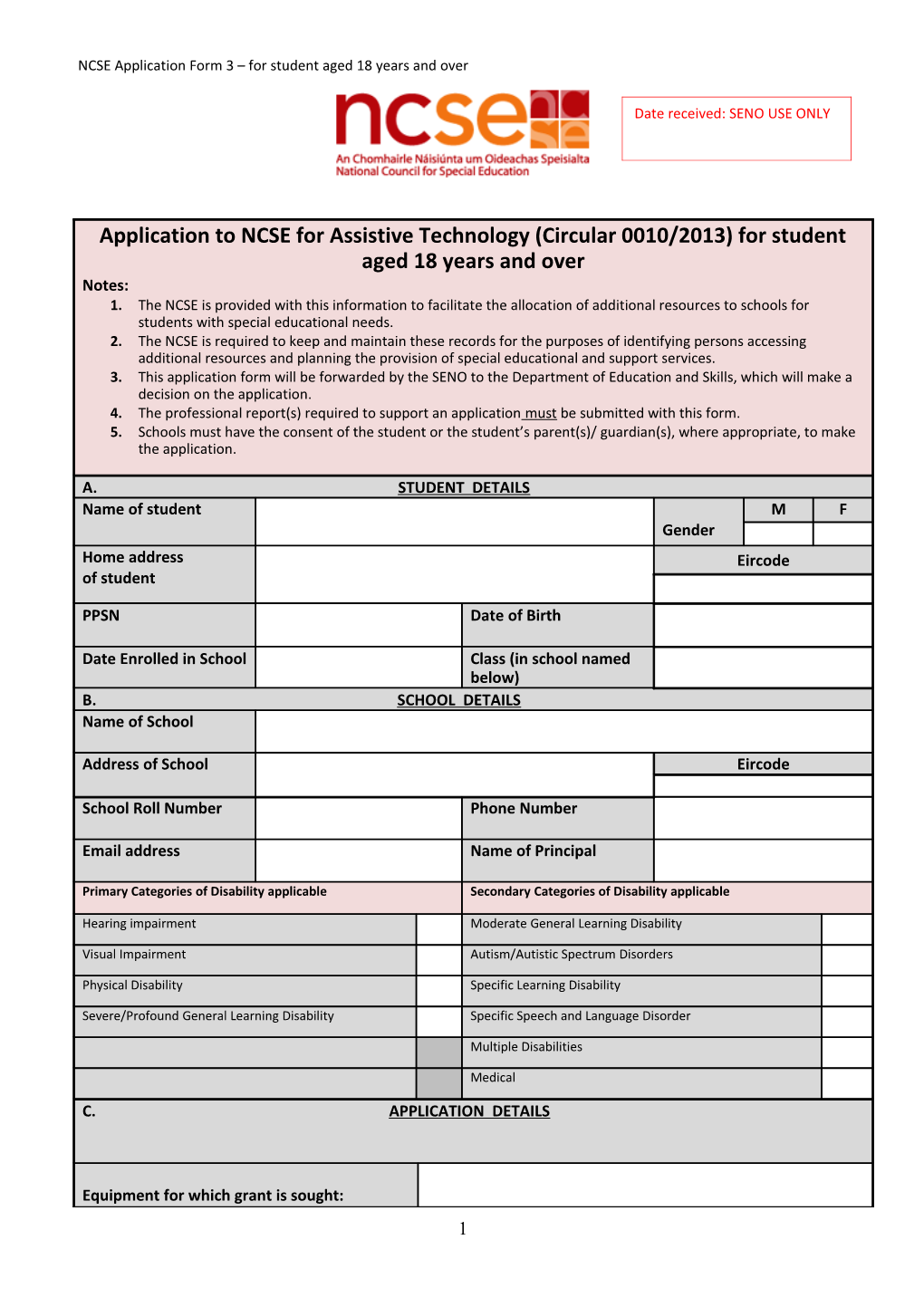 Application to NCSE for Access to Resources