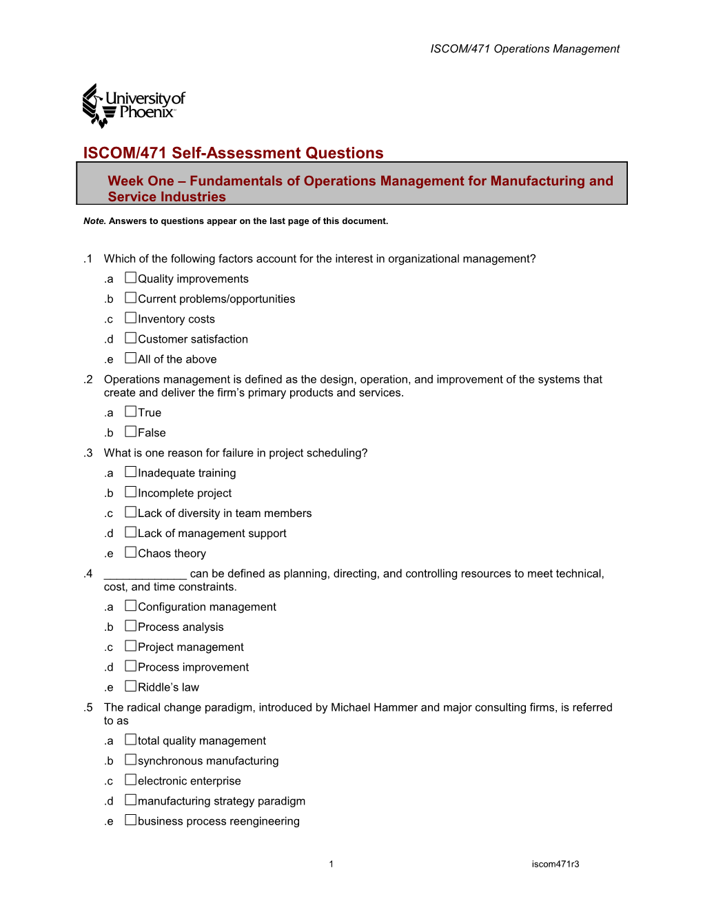 ISCOM/471 Self-Assessment Questions