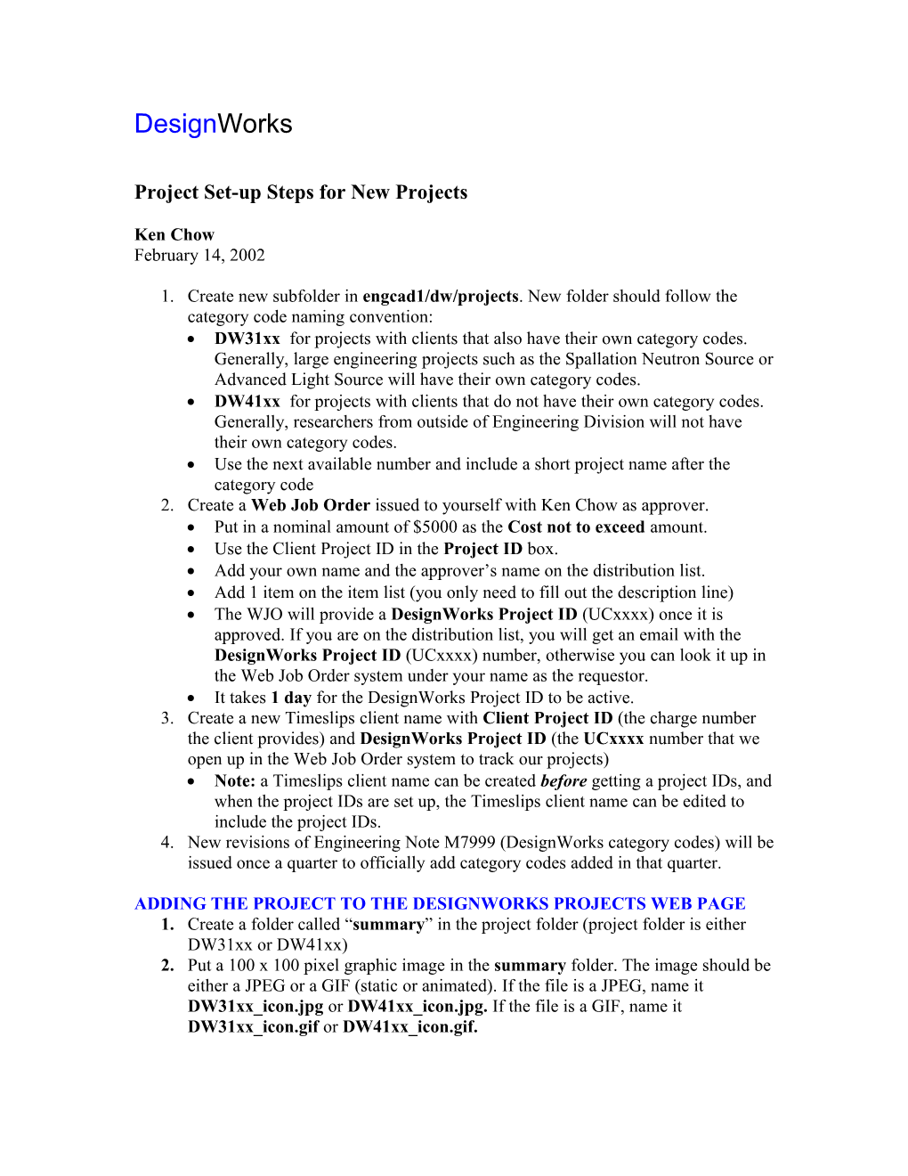 Project Set-Up Steps for New Projects