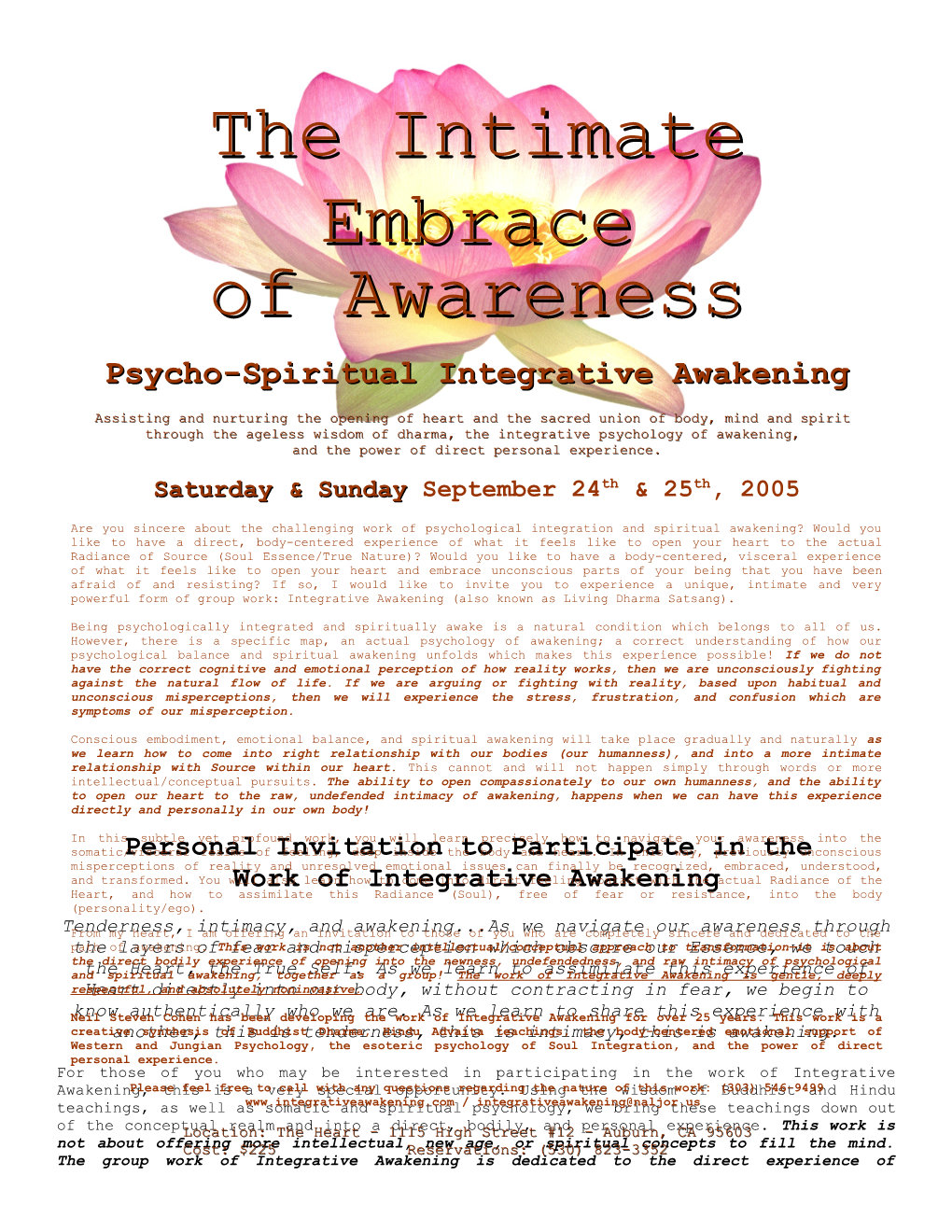 Personal Invitation to Participate in the Work of Integrative Awakening