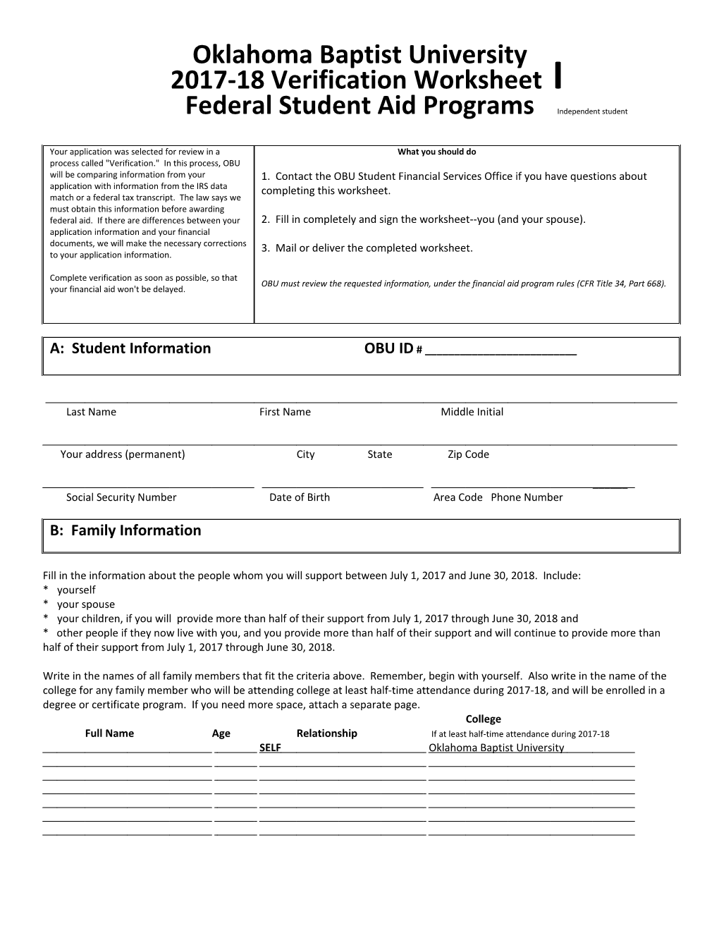 Dependent Verification Form