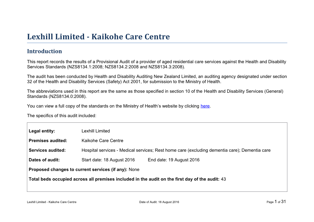 Lexhill Limited - Kaikohe Care Centre