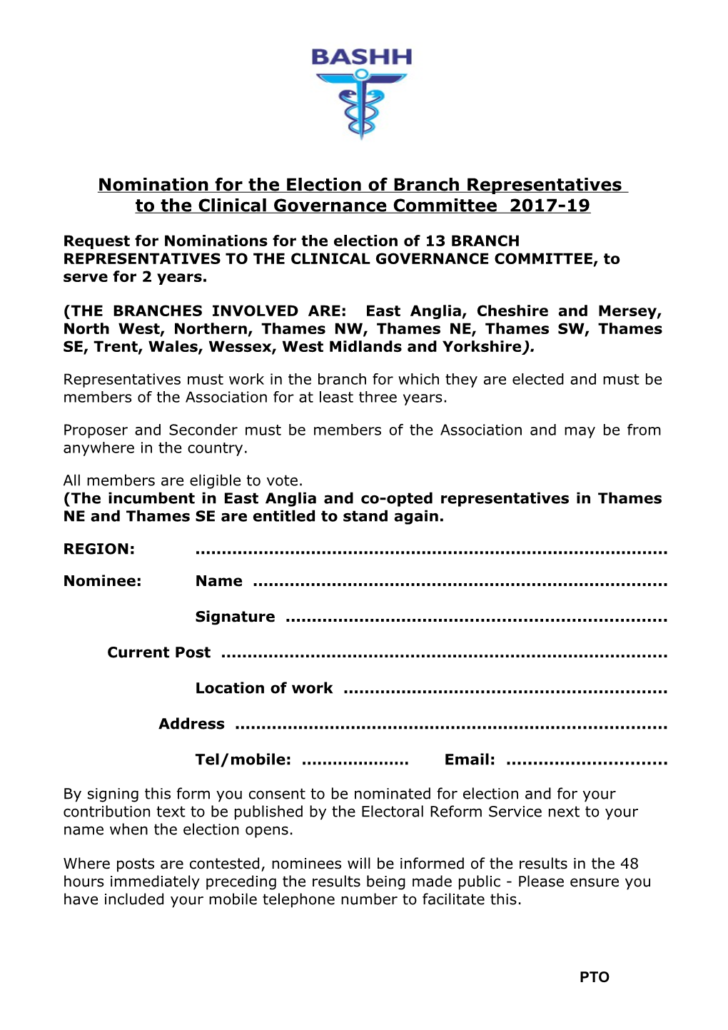 Nomination for the Election of Branch Representatives