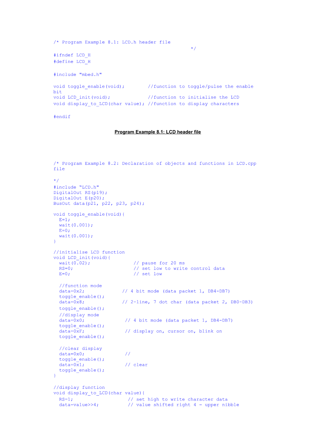*Program Example 8.1: LCD.H Header File