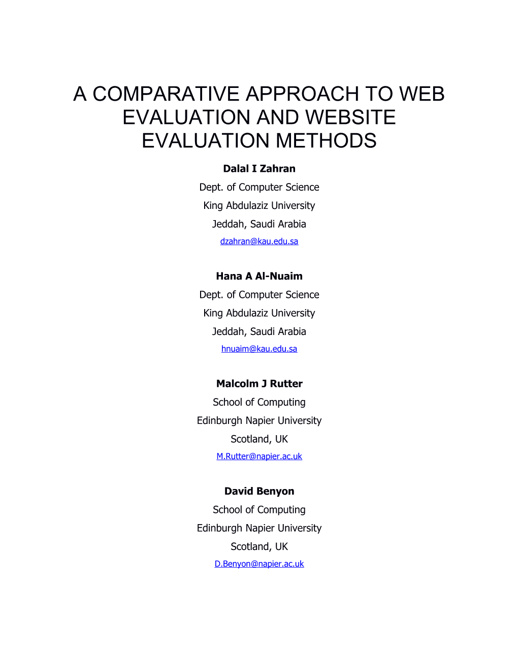 A Comparative Approach to Web Evaluation and Website Evaluation Methods