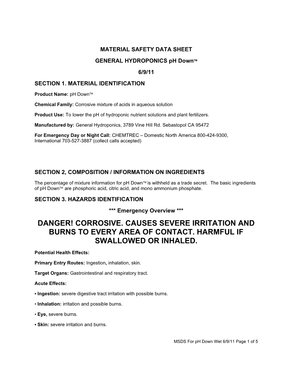 Material Safety Data Sheet s36